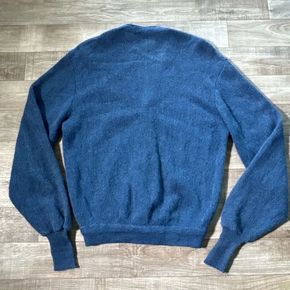 Jantzen Vintage Mens L Blue Marl Knit Button Front Cardigan Sweater Made in USA